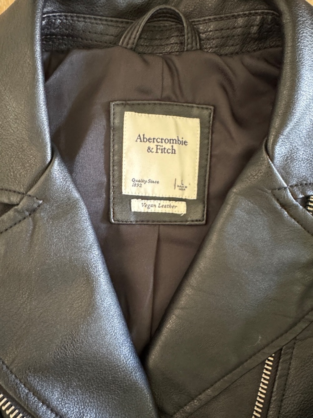 Abercrombie & Fitch | Black Faux Vegan Leather Moto Jacket | size L - Picture 2 of 4